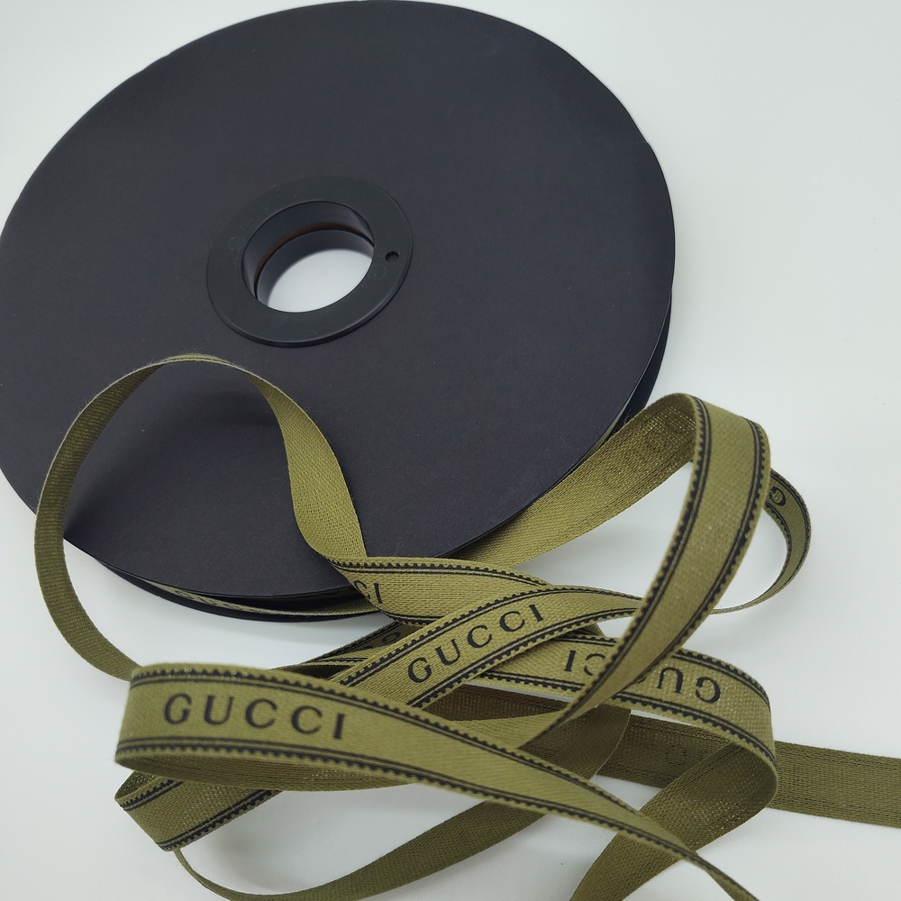 GUCCI Logo Ribbon 10 Yard Olive Black Woven Trim Sewing Gift Wrap Luxe NEW